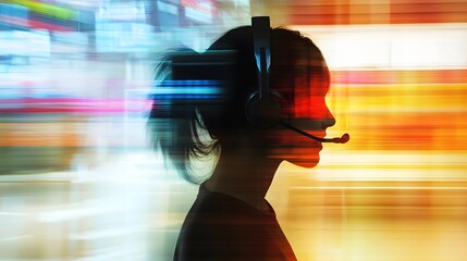 Female Customer Service Agent with Headset in Abstract Background