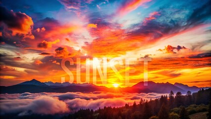 Obraz premium Vibrant Sunset Double Exposure: Layered Mountains, Clouds & Copy Space