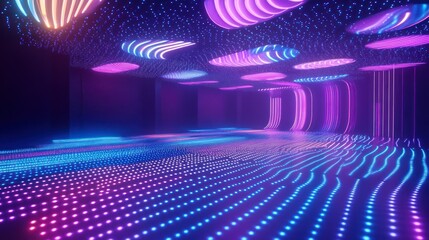 Obraz premium Vibrant illuminated dance floor with colorful lights and abstract patterns in a modern venue