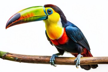 Obraz premium Vibrant Toucan with Huge Beak, Isolated on White Background - Stock Photo