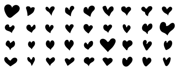 Set of black hearts in different pose. Dynamic heart feeling, love bonds, Half heart designs, silhouette of blank heart, Romantic heart , Relation of heart, Everlasting beating heart, eps10