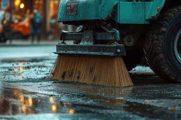 Detailed View of Nylon Brush on Urban Street Sweeper for Effective City Cleanup