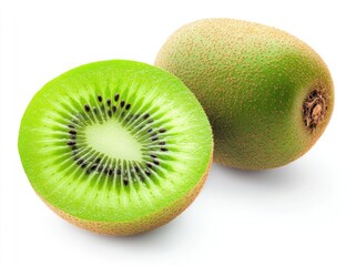 Obraz premium Fresh kiwi fruit halves on white background