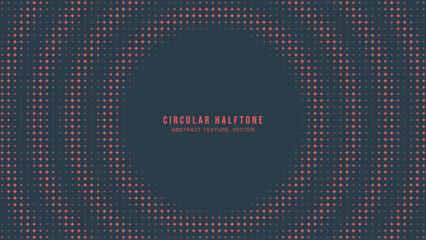 Circular Halftone Pattern Concentric Circles Frame Vector Red Black Colour Abstract Background. Mod Minimalist Art Half Tone Graphics Rippled Structure. Retro Futurism Technology Art Illustration