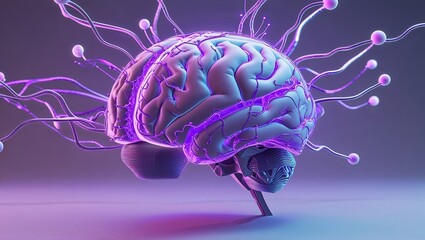 Purple Brain Neural Network Illustration - Digital Mind Concept Art
