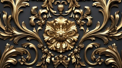 Ornate Gold Decorative Design with Floral Motifs and Textures