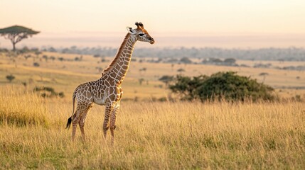 Obraz premium Majestic Giraffe Standing Gracefully in Savanna Landscape