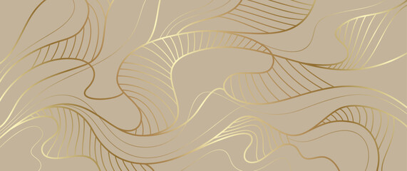 Gold lines vector art background. Abstract luxury cover design. Poster for design interior. Template for cards, flyers, banner, packaging. Premium golden illustration for luxe invite, wedding card. © Maribor