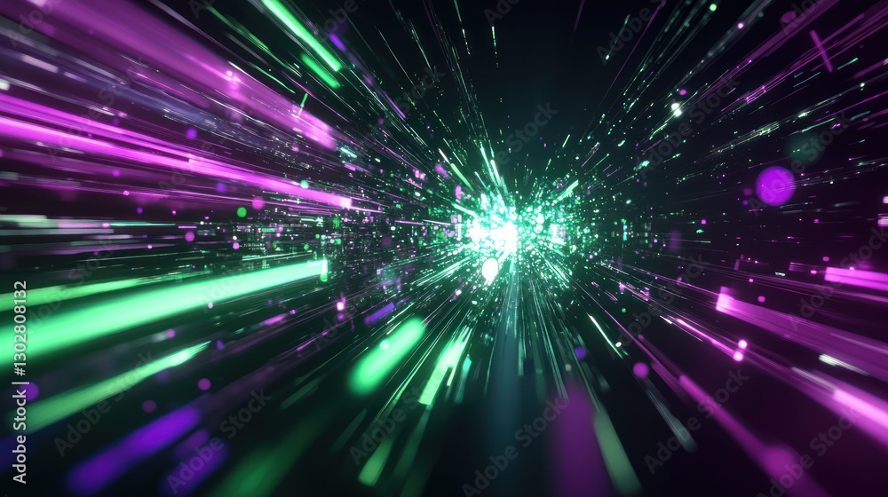 Poster vibrant abstract light rays radiating in various colors, creating a dynamic visual effect