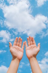 Hands Raised to Sky, Prayerful Pose, Cloudy Day