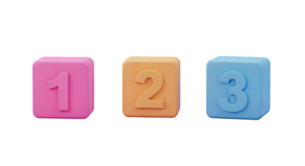 Vibrant 3D Colorful Number Blocks One Two Three Isolated On A Transparent Background PNG.