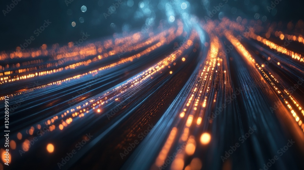 Poster Abstract representation of flowing lights in a dark environment, creating a dynamic visual effect