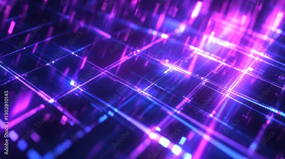 Poster abstract representation of vibrant digital patterns with glowing lines and grids in a tech-inspired 