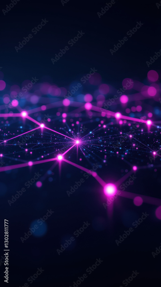 Wall mural a captivating digital art representation of a network with vibrant purple nodes connected by blue li