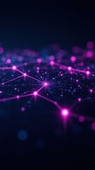 A captivating digital art representation of a network with vibrant purple nodes connected by blue lines, symbolizing CI/CD pipelines or Kubernetes clusters.