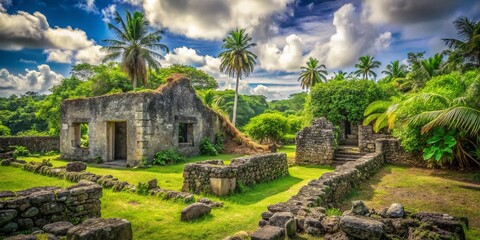 Vintage Photo: House of Taga Ruins, San Jose, Tinian, Northern Mariana Islands Archaeological Site