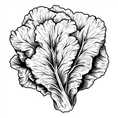 Lettuce, engraving and scratch board style sketch, black and white illustration