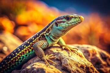 Fototapeta premium Vintage Photo: Pitiusen Wall Lizard Basking in Sunlight, Ibiza, Spain