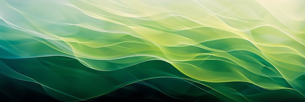 Smooth flowing green waves with gradient shades creating an organic and calming background texture. Natural and serene design element.

