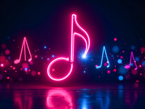 neon A neon sign with a pink note on it. The sign is surrounded by a blurry background