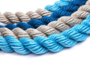 Closeup of Grey Nautical Ropes: Textured Jute and Fiber Lines Intertwined in a Rough Aesthetic