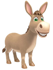 Naklejka premium Cartoon donkey 3d rendering on transparent background. Donkey character for kids movie, animation, video game or learning publication. PNG