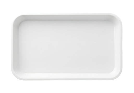 A White Rectangular Lunch Tray Isolated on a Transparent Background PNG.
