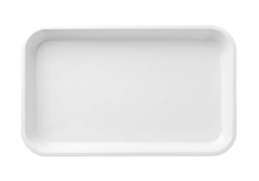 A White Rectangular Lunch Tray Isolated on a Transparent Background PNG.