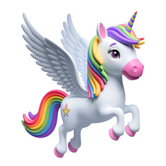 "Adorable 3D Model of a Cute Unicorn with a Vibrant Rainbow Horn and Flowing Colorful Tail, Featuring a Playful and Whimsical Design, Perfect for Fantasy, Kids' Themes, and Magical Creations"