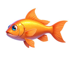 Shiny golden fish with smooth scales and big blue eyes on a white background