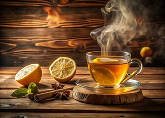 Warm Honey Lemon Tea: Cozy Cold Relief Drink on Rustic Wood