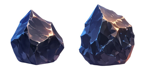 Dark Faceted Rocks Collection on Transparent Background for Nature Art