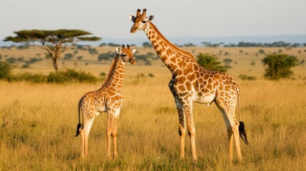 Majestic Giraffes Standing Gracefully in Serengeti Landscape
