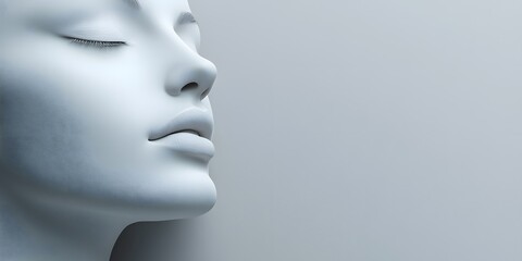 Serene White Sculpture of a Woman's Face Against a Relaxing Background