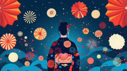 Japanese Summer Festival Illustration - 日本の夏祭りイラスト