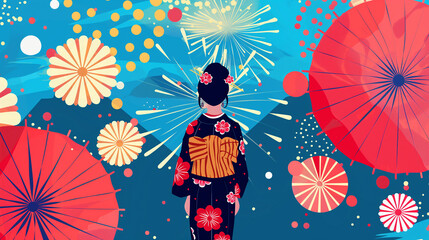 Japanese Summer Festival Illustration - 日本の夏祭りイラスト