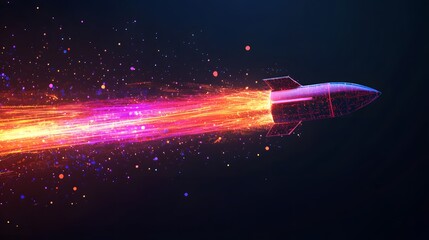 Colorful Rocket Launching with Bright Vibrant Trails of Light