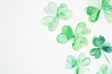Fresh green shamrocks on a soft white background, representing luck and nature s beauty, ideal for St Patrick s Day themes and seasonal decor