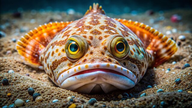 Whitemargin Stargazer (Uranoscopus sulphureus) Camouflaged in Lembeh Strait Sand, Indonesia