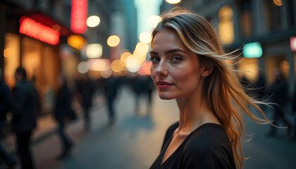 Obraz premium young woman in night city