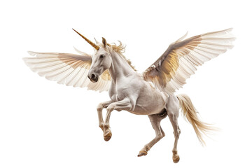 White unicorn with magical wings isolated on transparent background
