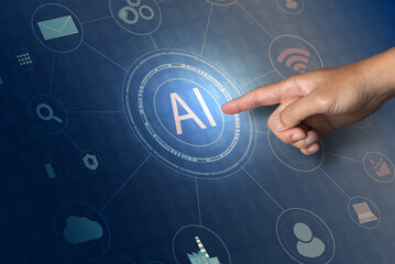 Business man use artificial intelligence AI help in business job