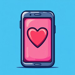 Heart icon on smartphone, social media emoji, online chat apps, love messages, mobile network technology, communication concept