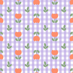 Vector pattern of fabric, wallpaper, wrapping paper, mats and bed sheets. Continuous and repeatable. Cute style. Designed with cute plaid and tulips.