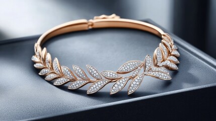 Fototapeta premium A sophisticated gold and diamond necklace with intricate diamond detailing, resting elegantly on a jewelry tray.