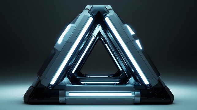 Futuristic Triangular Structure with Neon Lights in Dark Background