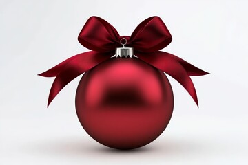 Red Christmas Ornament with Bow 3D Render, Holiday Decoration, Festive Concept, Christmas Ball Christmas, Holiday