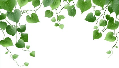 Obraz premium Heart-Shaped Vine Border Digital Painting, Green Leaves, Nature Frame, Botanical Illustration. Vine, Leaves