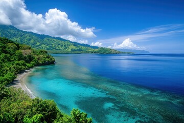 Breathtaking Aerial Perspective of Solomon Islands: Azure Waters, Lush Coastline, and Coral Reefs