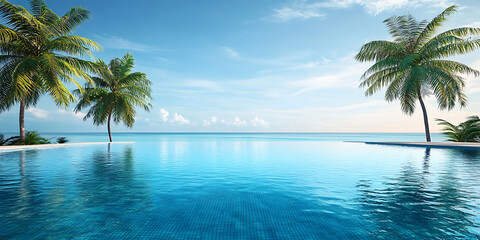 Golden Tropical Sunset Over a Serene Paradise with Swaying Palm Trees